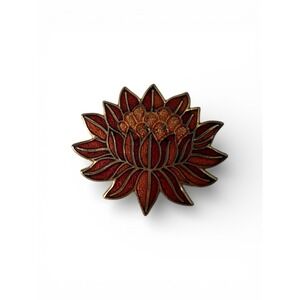 Vintage MMA Museum of Modern Art 1985 Red Enamel Lotus Flower Brooch Pin Pendant